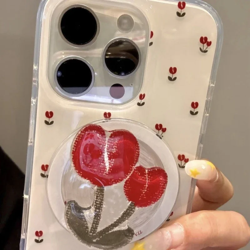 Porta telefono magnetico con simpatico supporto per fiori in cartone animato adatto per iPhone 17 16 Samsung S25