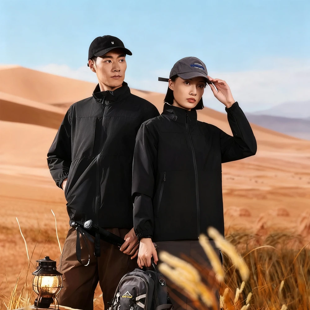 Chaqueta cortavientos ligera de doble capa: diseño de cuello con muescas para deportes al aire libre y pedidos de uniformes de trabajo a granel