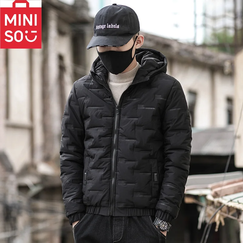 Giacca in cotone MINISO giacca invernale da uomo nuova versione coreana da uomo slim fit con cappuccio addensato alla moda di marca ins giacca di cotone casual verde