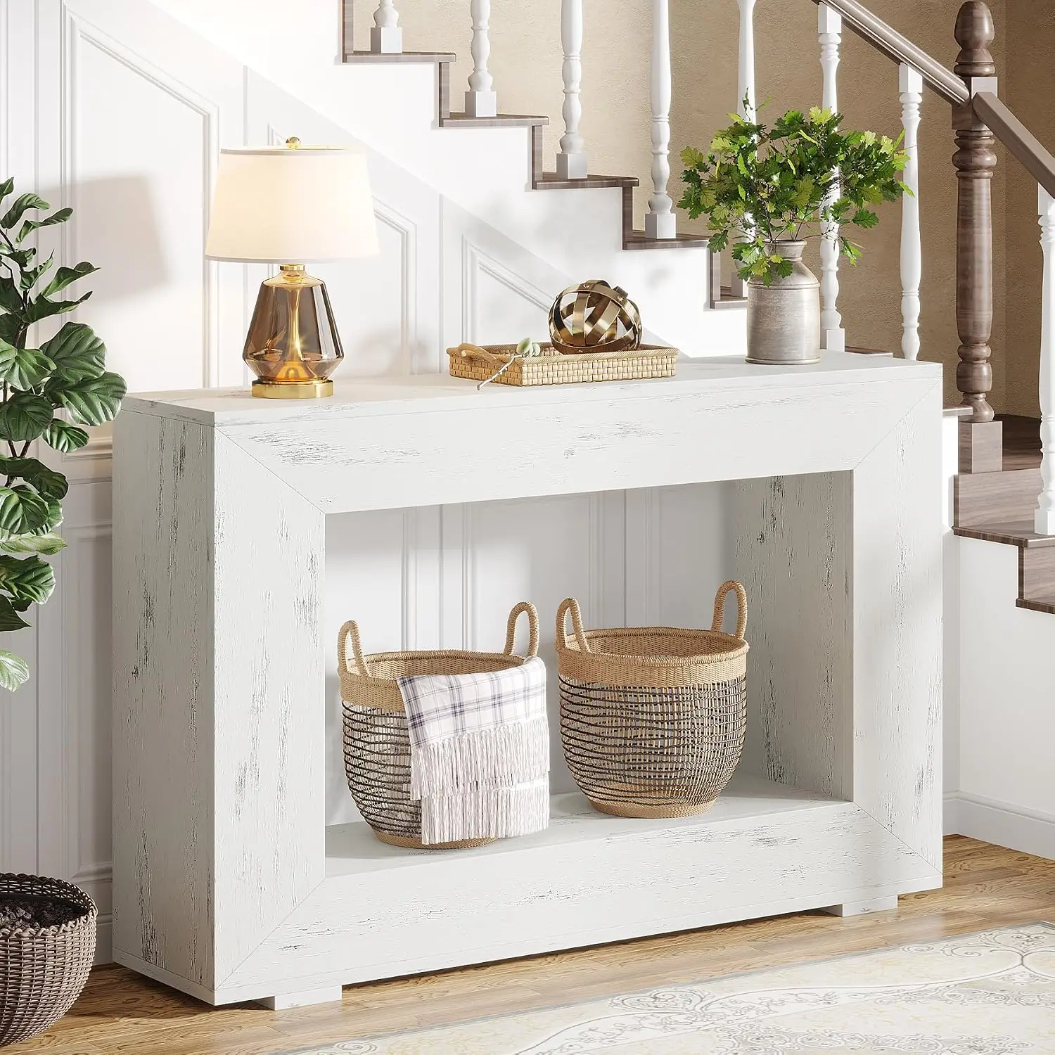 Farmhouse Console Table, 47 Inches Entryway Console Table with Storage, Industrial Hallway Accent Table for Living Room view 5