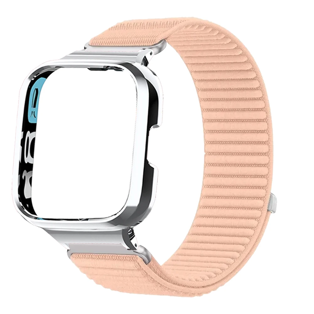 حزام نايلون لساعة Xiaomi Mi Watch Lite Band Redmi Watch 2 4 3 Active مع حافظة حماية ممتصة للصدمات وسوار بديل بحلقة مغناطيسية
