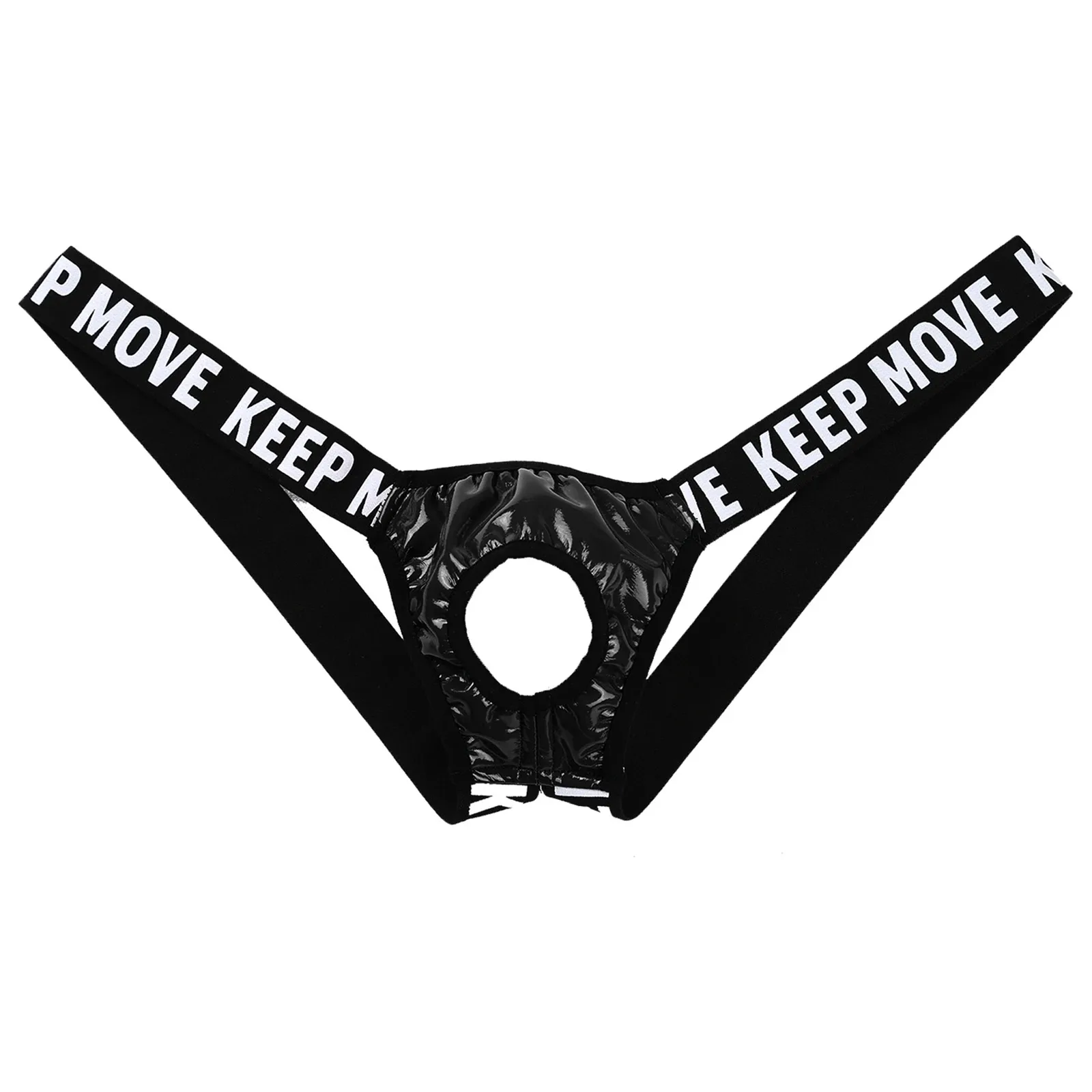 

Mens Sexy Patent Leather Lingerie Hollow Out Bulge Pouch Latex Panties Jockstrap T-Back Letter Print Waistband Thongs Underwear