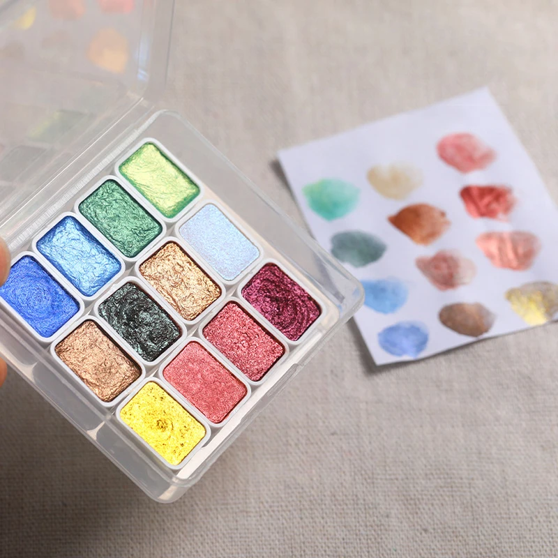 1ml 12-color Pigment Manual Solid Watercolor Paints Set Art Nail Painting Decoration Watercolor Painting Creative Art Supplies