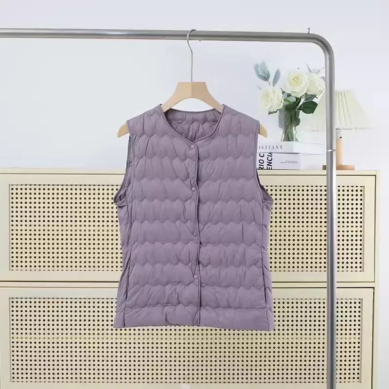 Wave Warm Down Vest Jacket Autumn Winter Women Ultra Light Thin White Duck Down Vest Coat Lady Sleeveless Short Tank Parkas