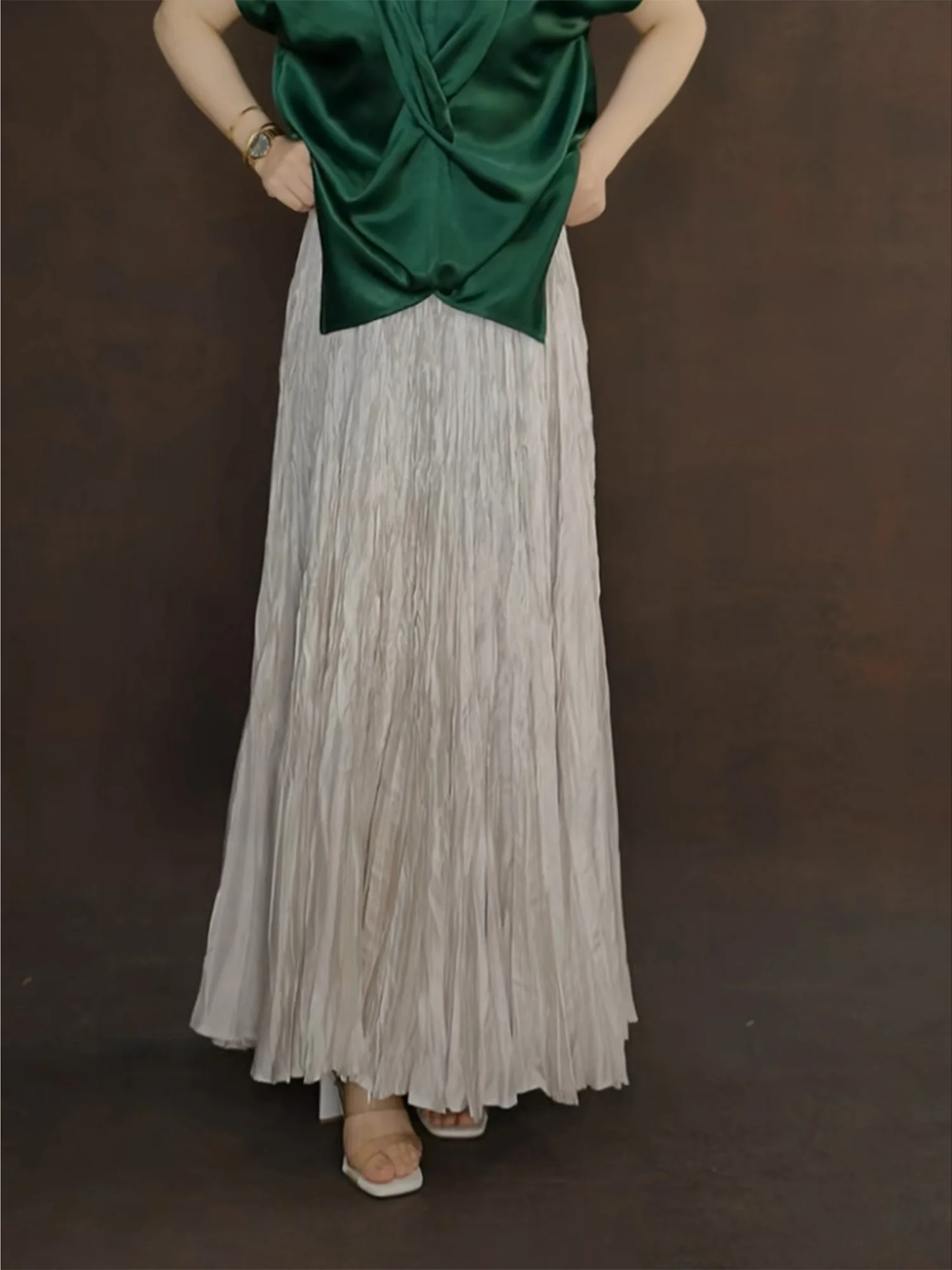 

Длинная плиссированная юбка А-силуэта женская с высокой талией, больших размеров, фасон «зонтик», весна 2026, новый стиль, уличный уникальный красивый полуюбка-трапеция