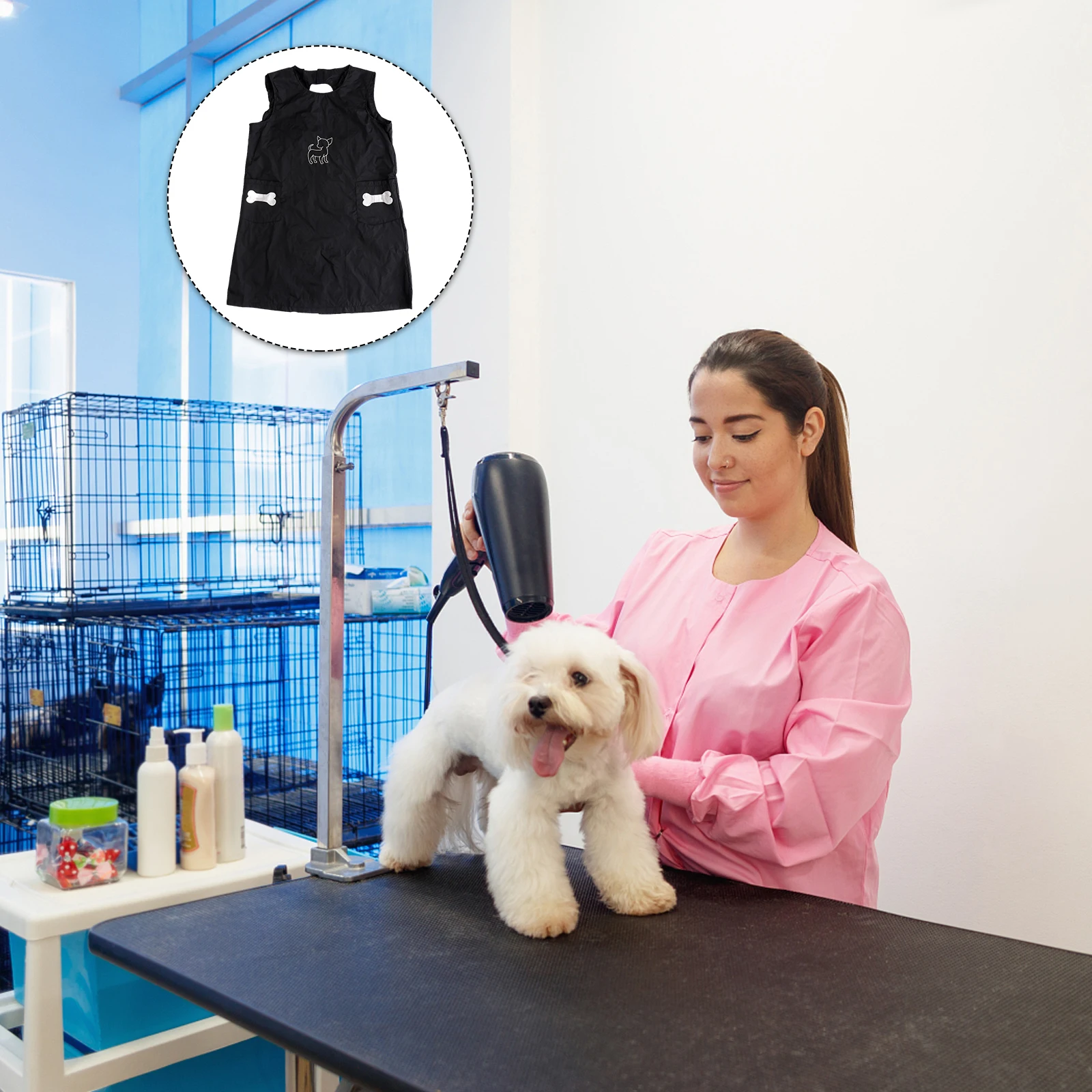 

Waterproof Dog Grooming Apron Halter Neck Sleeveless Pet Stylist Overalls for Men Easy Clean Stain Resistant
