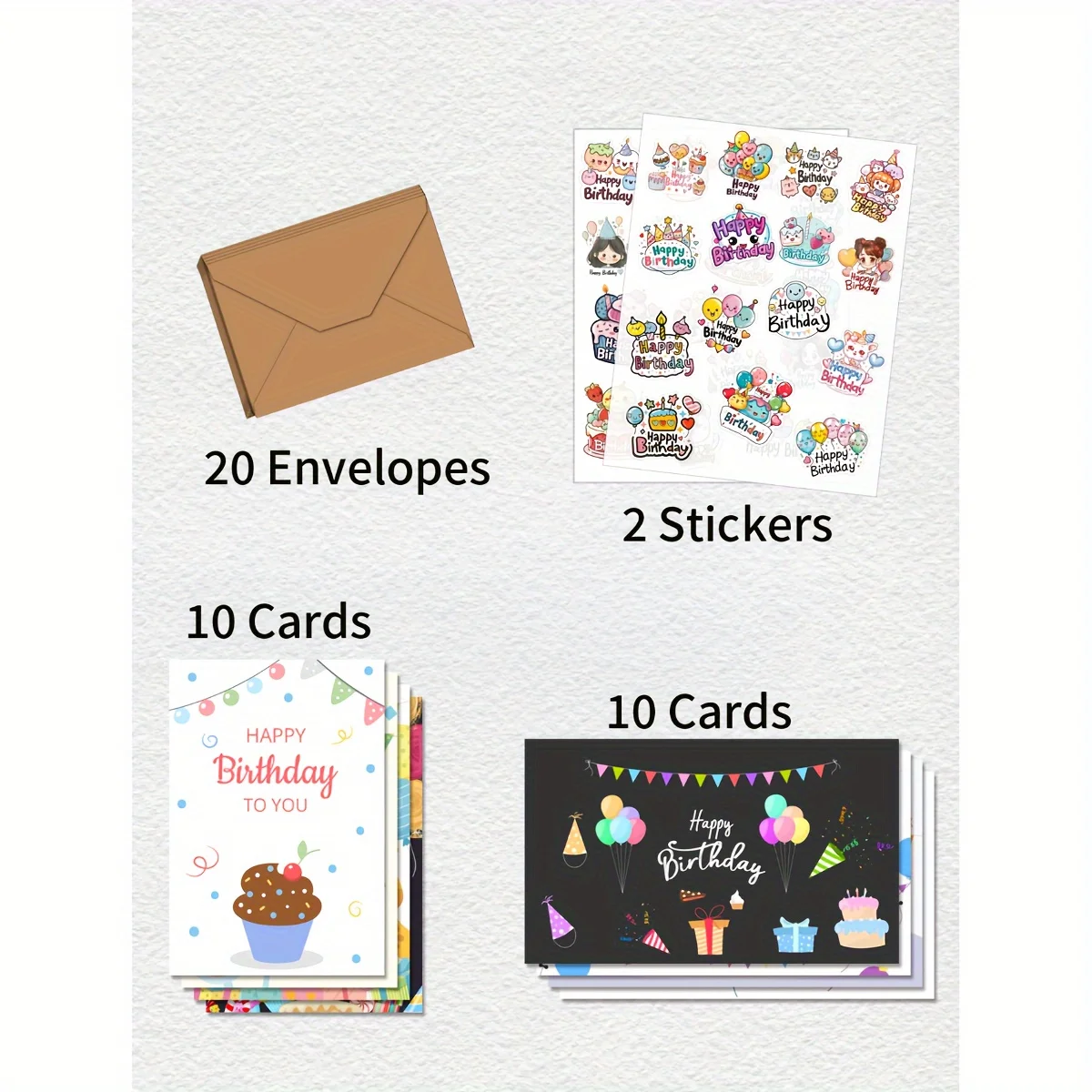 Imagem -02 - Cartões com Envelopes e Adesivo Combinação Grupo Criativo Aniversário Bênção Mensagem Cartões Feliz Aniversário 20 Pcs 30 Pcs