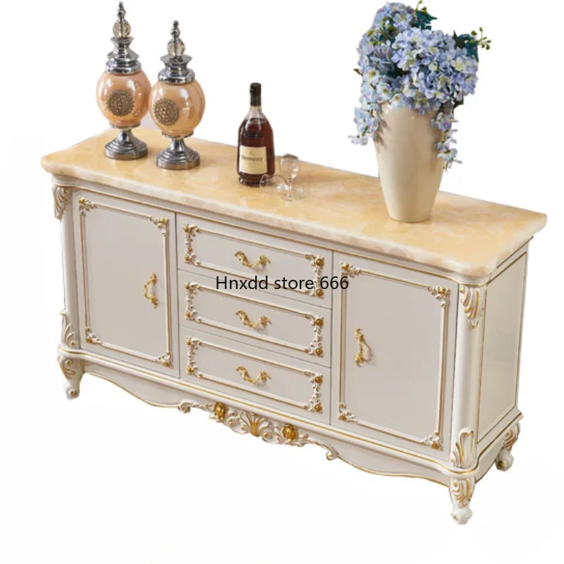 European Solid Wood Dining Side Cabinet Household Storage Light Luxury Porch Cabinet Modern White Cajonera Living Room Furniture