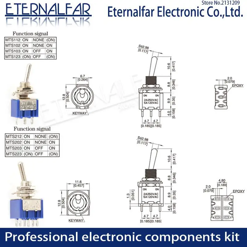 SPDT-Interruptor de palanca de enclavamiento DPDT, 6MM, MTS-102 5A 6A 125V 3A 250 AC Mini 3 6PIN ON-OFF-ON, luces basculantes, motores