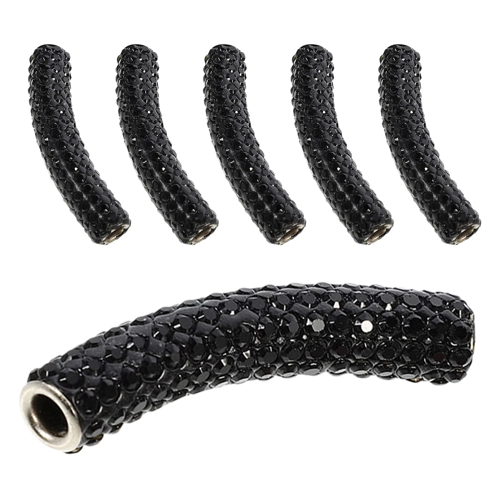 

6pcs Rhinestone Curved Noodle Tube Large Hole Sparkling Long Metal Spacer For Jewelry Making Durable Twist Hollow Versatile Shoe