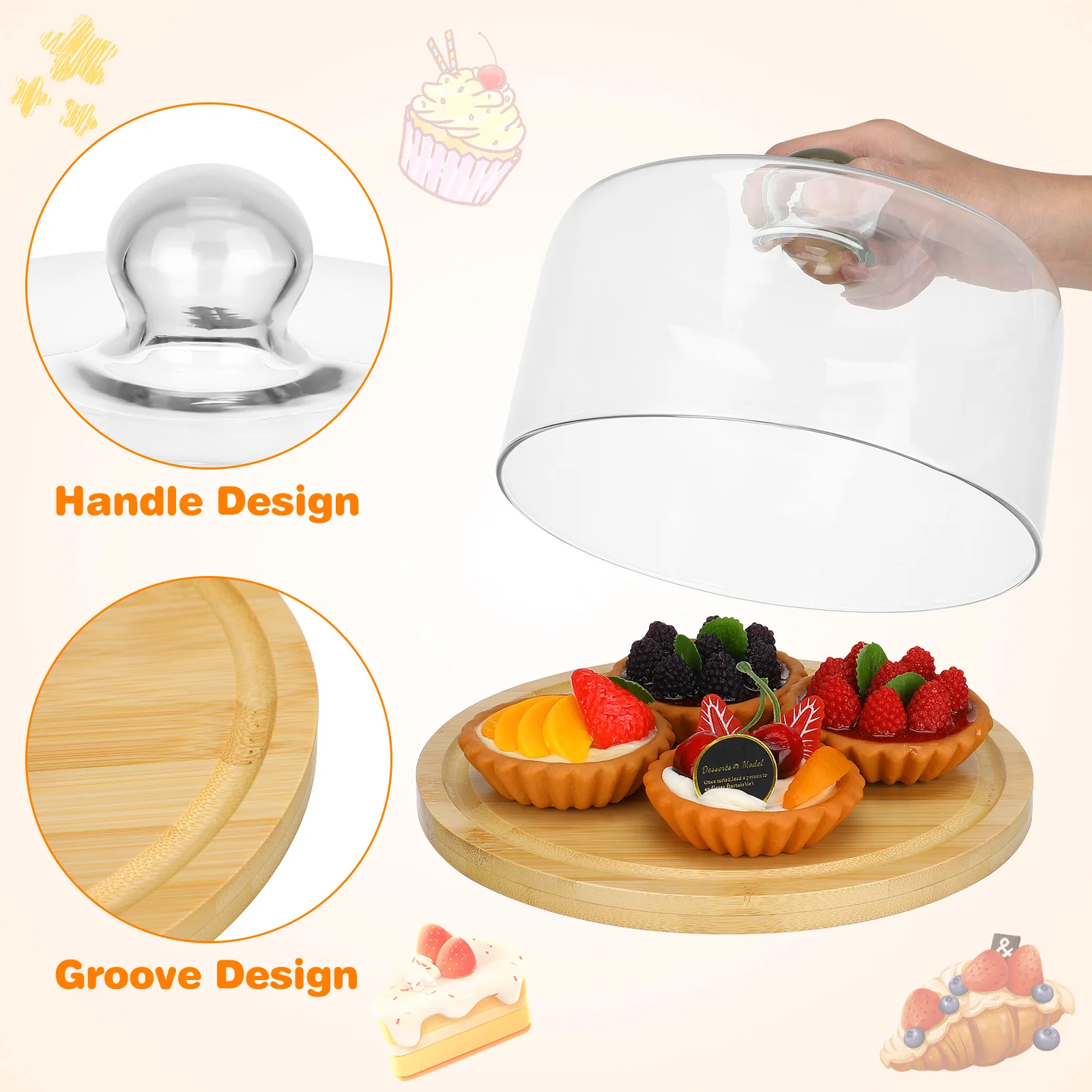 حامل عرض الكيك الأنيق مع غطاء قبة حفظ طازج غطاء حماية للحلويات والكب كيك والمعجنات طبق تقديم الحفلات #5