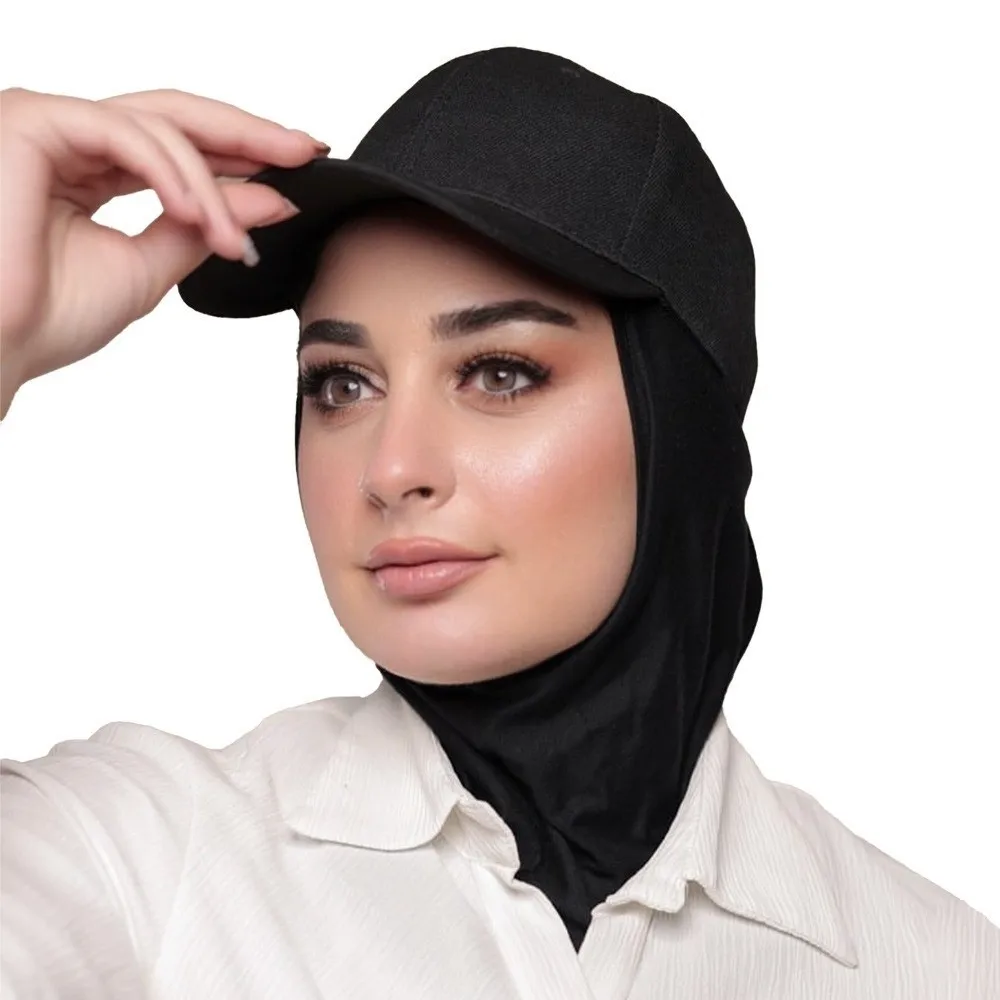 

New Premium Baseball Cap Solid Color Fashion Muslim Turban Cap Sun Protection with Neck Cover Full Coverage Bonnet Hijab