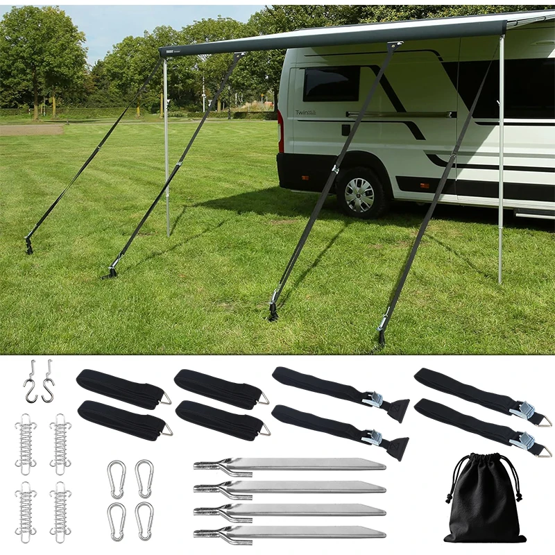Universal 4-Point RV Awning Storm Tie Down Kits With Piping Strip For Dometic Thule Fiamma Awning Storm Protection Accessories