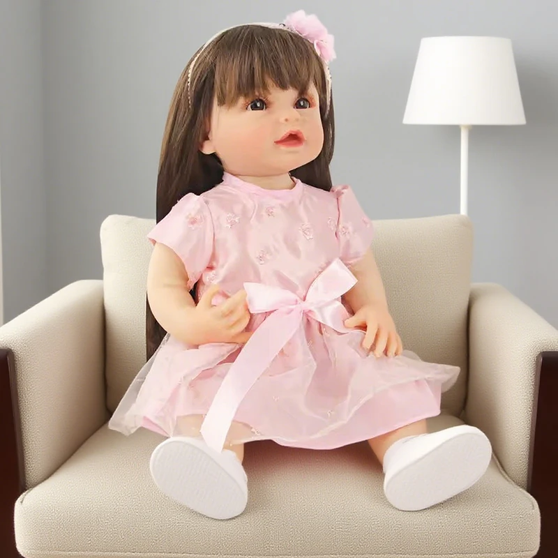 

Pink Princess Dress Set for 22-Inch Newborn Baby 55cm Cute Doll Includes Dress Headband Bow Ideal Baby Gift