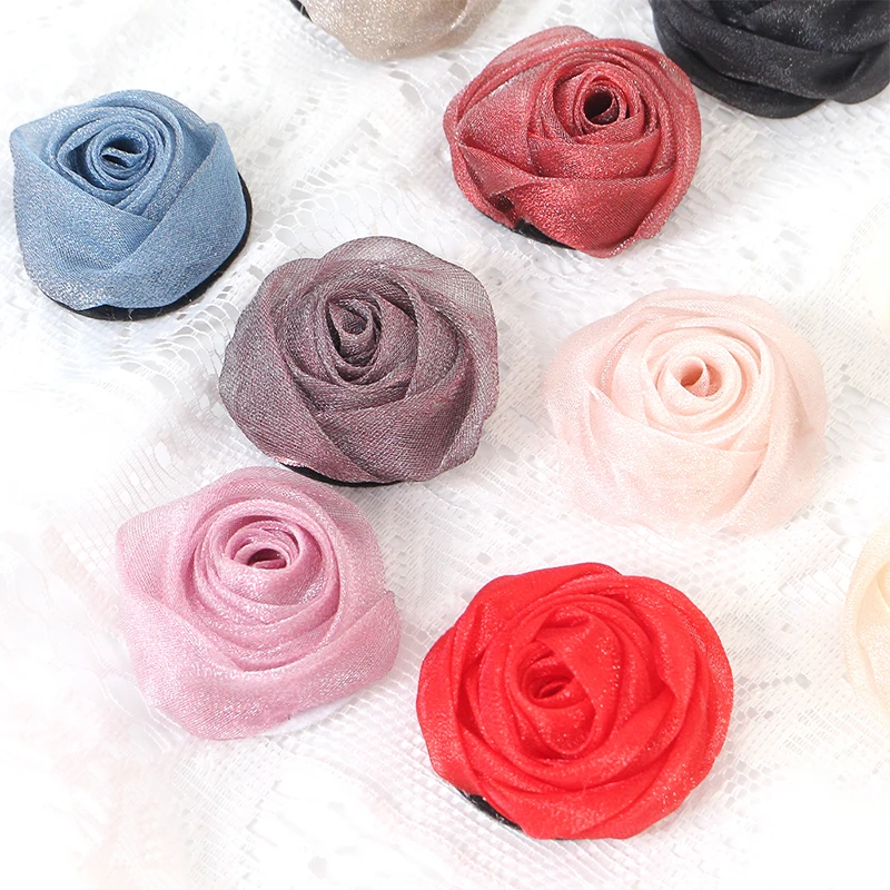 2/5Pcs Yarn Satin Artificial Rose Flowers Fake Flowers DIY Bridal Hairpin Clothing Crafts Accessories Home Wedding Decorations