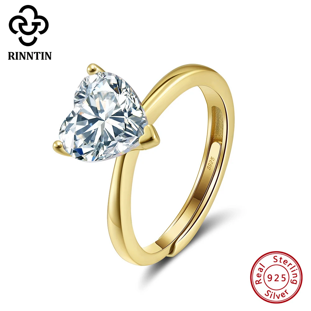 

Rinntin Retro Luxury Temperament Heart Zircon Ring Elegant 8A Cubic Zircon 925 Silver Women's Open Ring Party Jewelry Gift LZR40