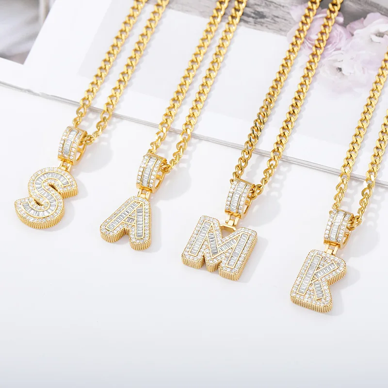 26A-Z Letters Pendant Necklace New Word Zircon Pendant Necklace English Alphabet Necklace Ladies Initials Zircon Hip-hop Jewelry