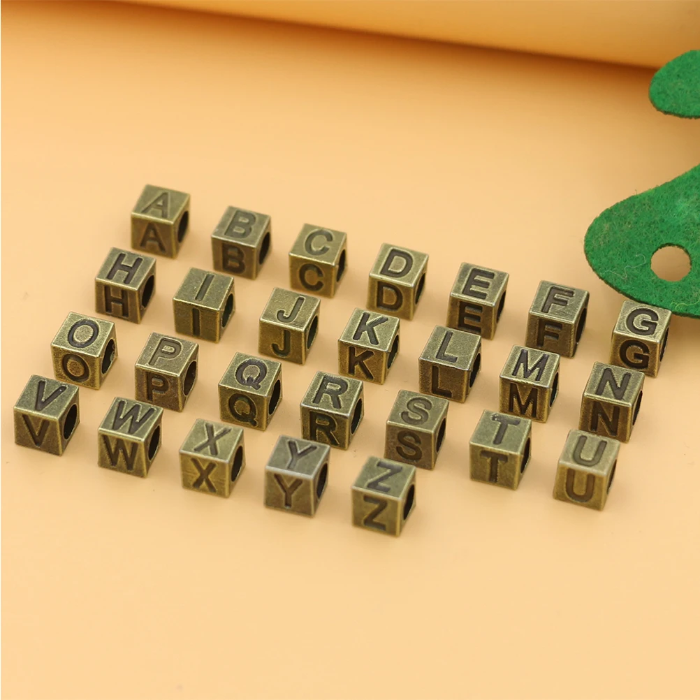 

100Pcs Alloy Letter Engraving Spacer Beads Square Ancient Cyan for DIY Necklace Bracelet Jewelry Accessories Spacer Bead
