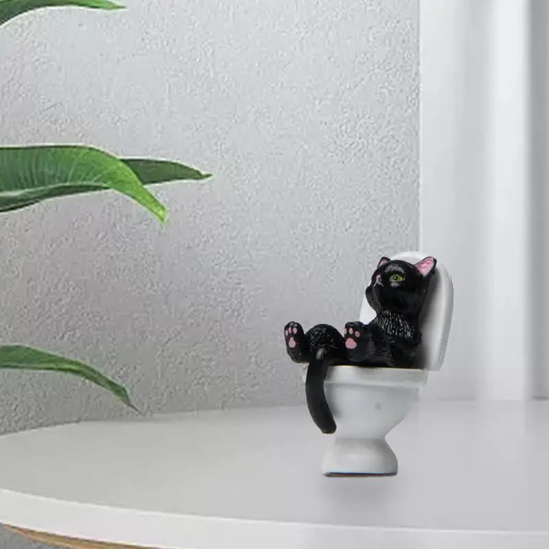 Cat Figurine Sculpture Statue Toilet Sitting Ornaments Cat Figurine Decorative Shelf Accent Ornaments For Home Office