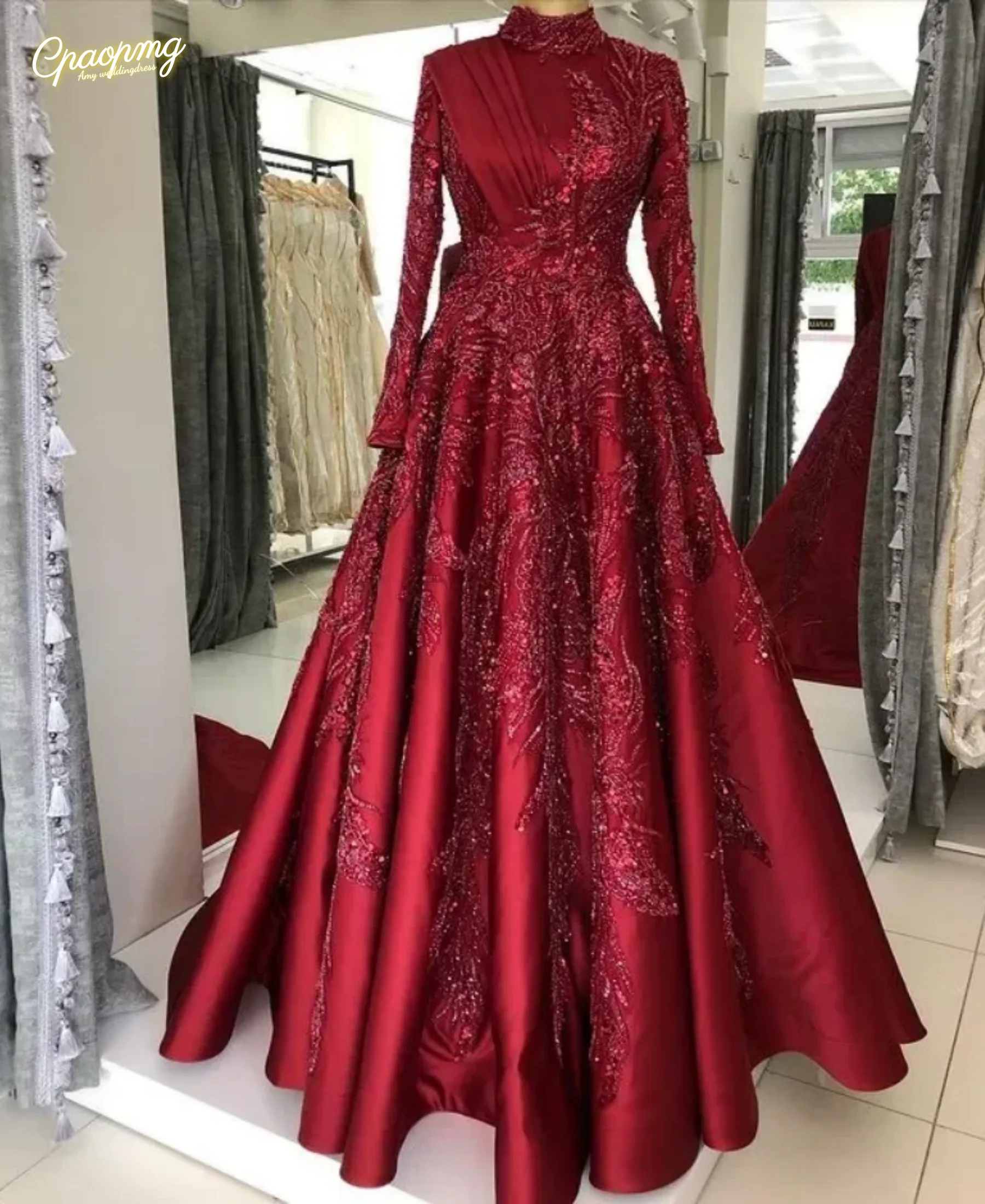 

Индивидуальные мусульманские вечерние платья в Саудовской Аравии с высоким воротом и длинными рукавами, расшитые бисером, вечерние платья для выпускного вечера