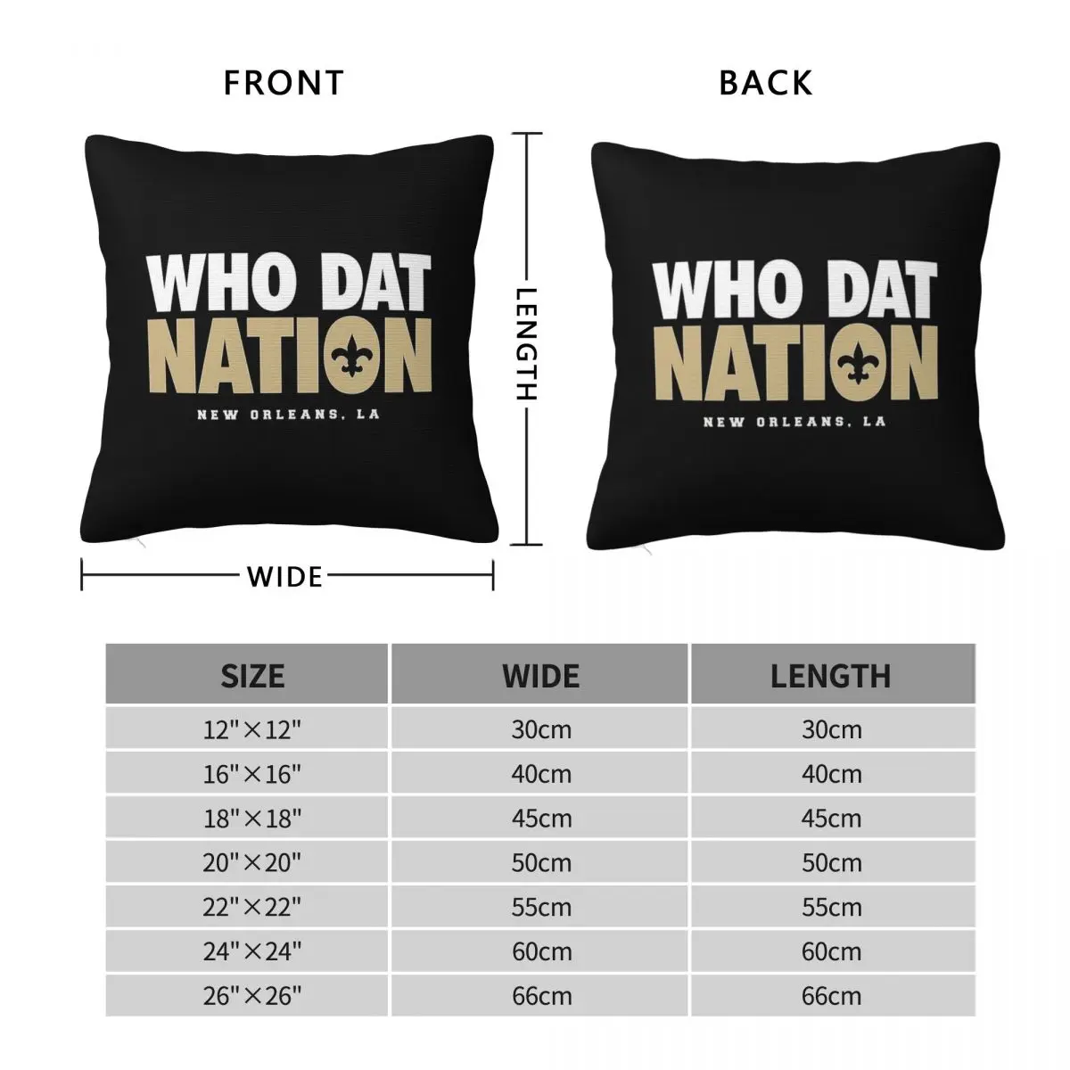 Who Dat Nation Square Pillowcase Polyester Linen Velvet Creative Zip Decorative Sofa Seater Cushion Case