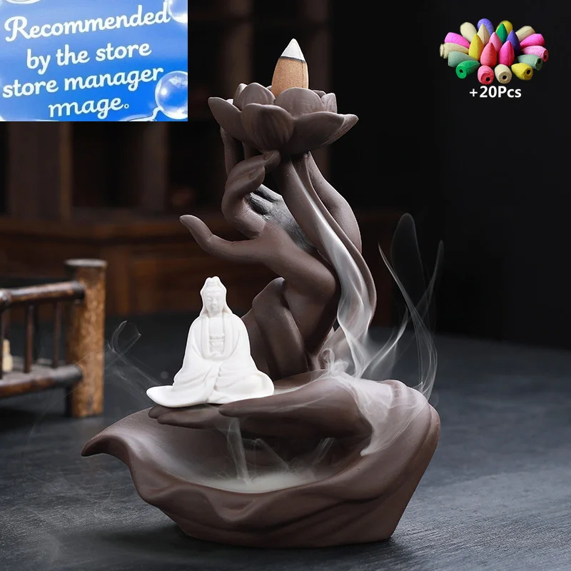 

Bergamot Gently Ceramic Handcraft Buddha Hand Backflow Incense Home office Decorate Stick Holder