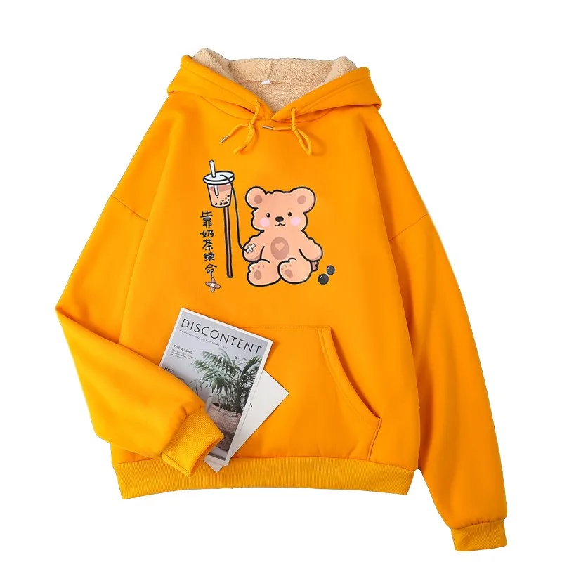 

Winter Warm Plus Velvet Pullover Sweatshirt Fashion Animal Cartoon Letter Printing Harajuku Loose New Women's Hoodies Thick Tops
