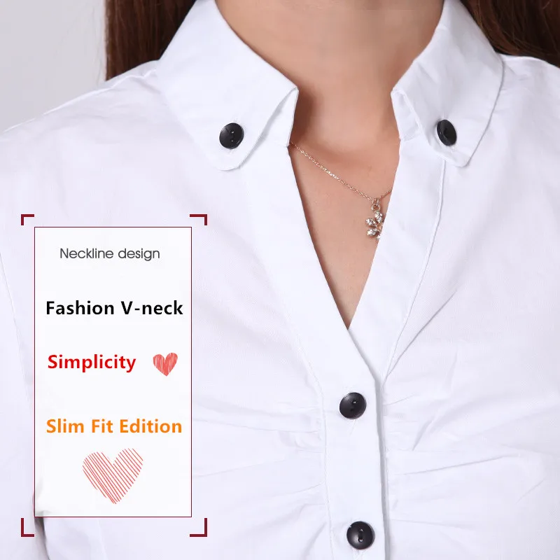 Spring And Autumn New Women\'S Long Sleeve Work Suit White Shirt Korean V-Neck Professional Dress Temperament Versatile Shirt