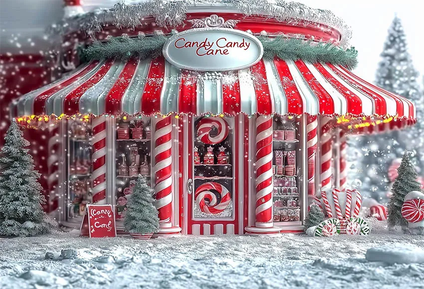 Mehofond Christmas Candy Store Photography Background Kids Party Outer Street Xmas Tree Window Gift Decor Backdrop Photo Studio