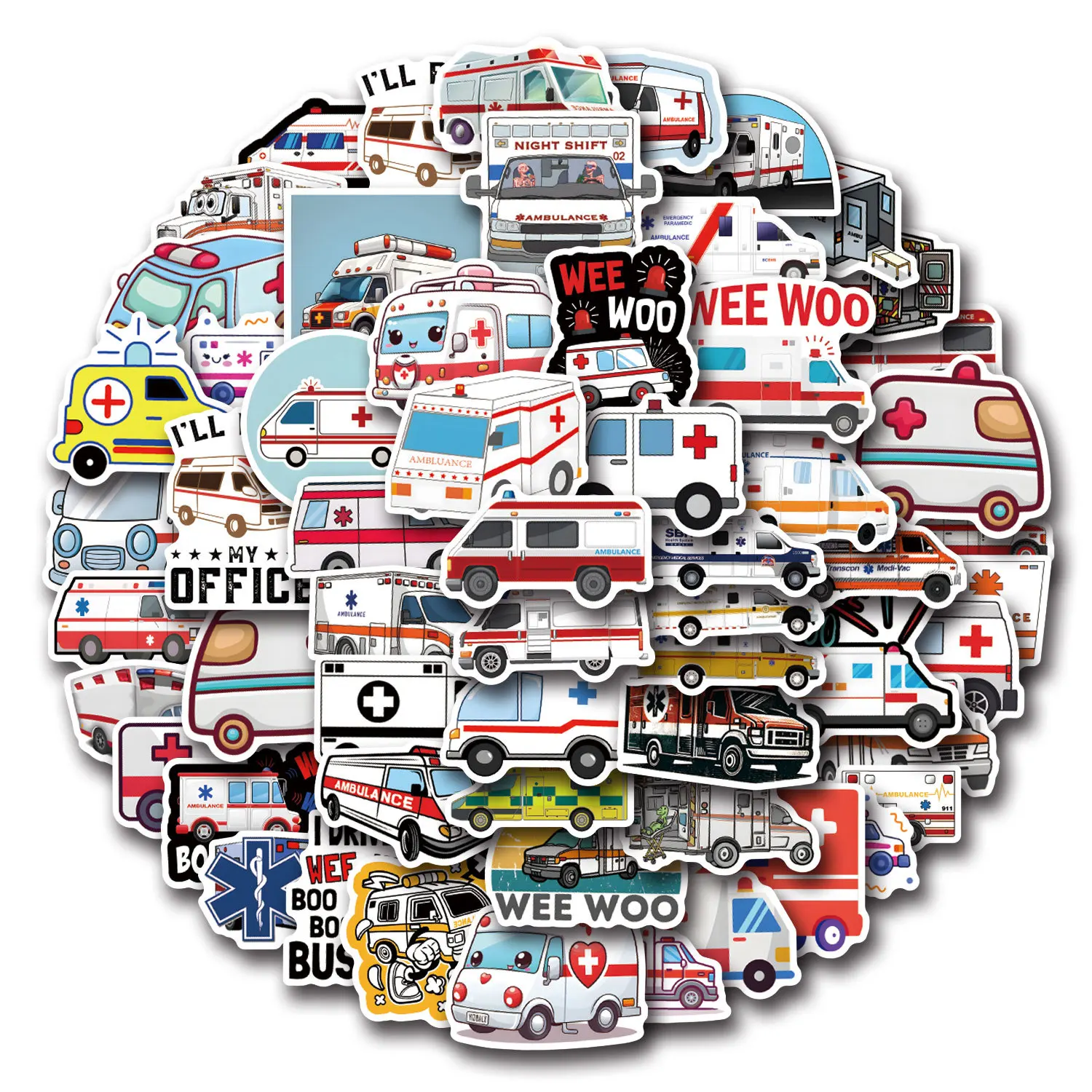 

55PCS New Ambulance Sticker Cartoon Fun Creative Decorative Water Cup Pencil Box Scooter Luggage Motorcycle Desk Decal Toys