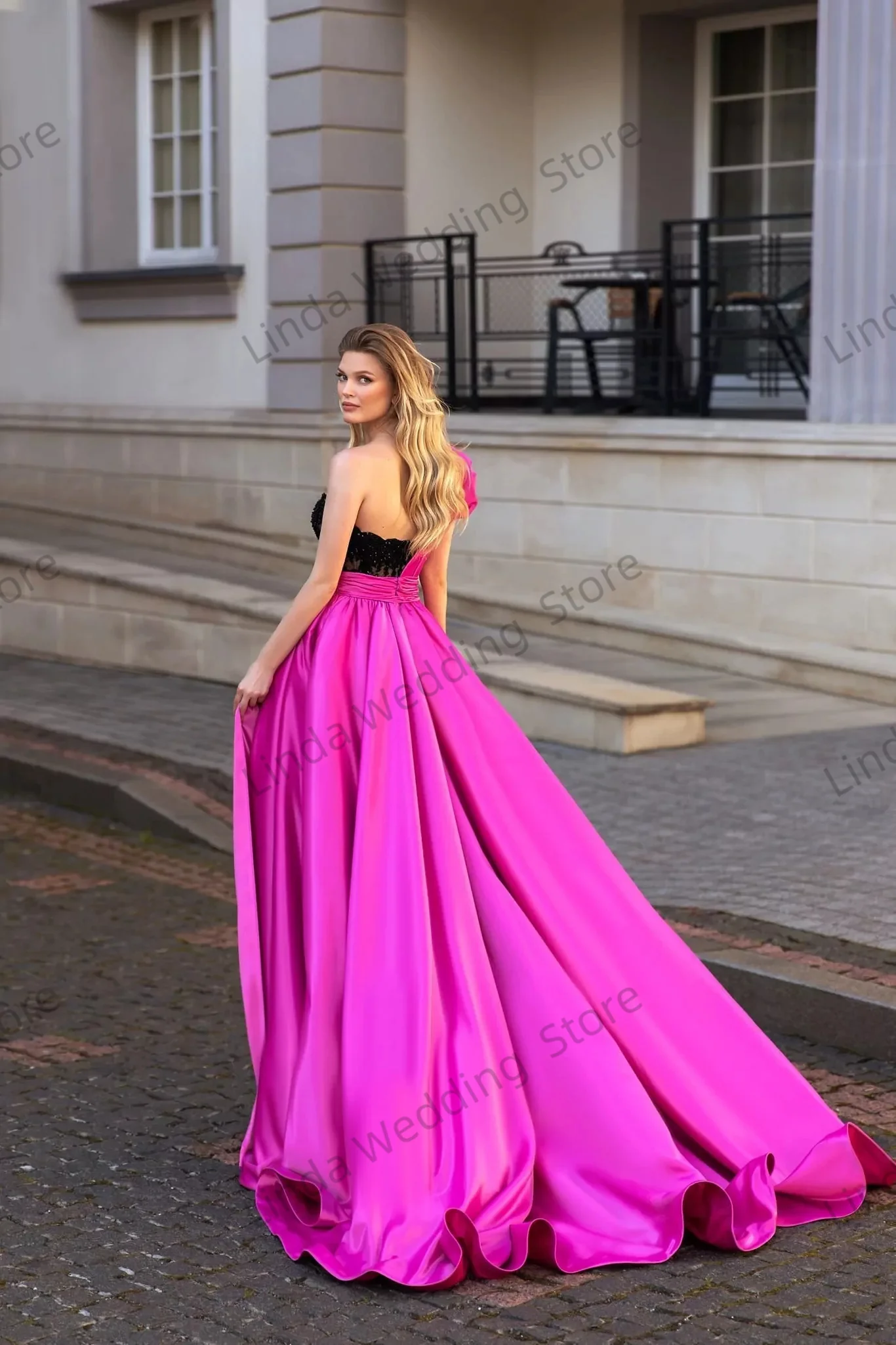 Elegante fúcsia vestidos de baile uma linha querida rendas vestidos de noite para formal brithday personalizado mancha fenda vestido de gala