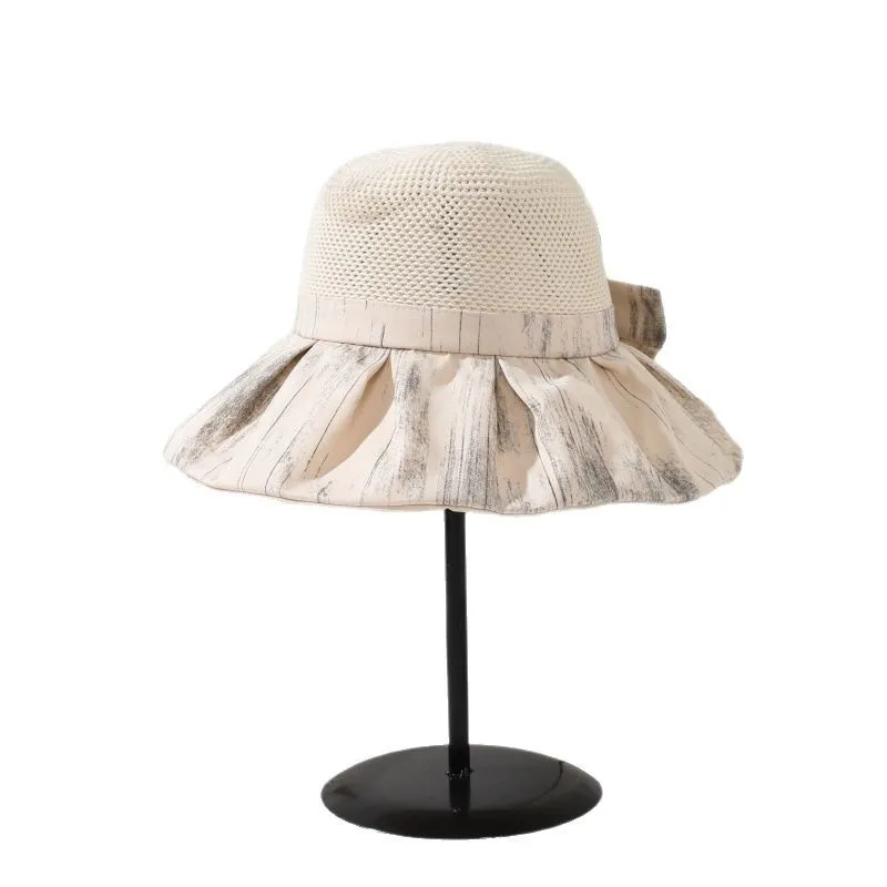 Custom Knitted Fisherman Hat Women, Korean Style, Summer, Wide Brim, Bowknot, Outdoor Travel, Foldable Ha