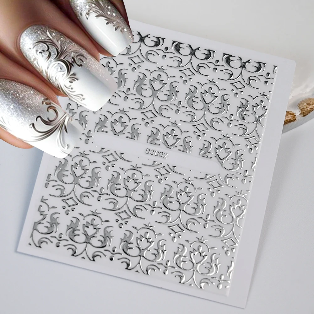 30pcs Silver Lace Fishnet ดอกไม้เล็บชุดสติกเกอร์เซ็กซี่ Hollow Mandala รูปแบบเล็บ Slider Decals DIY เล็บ Charm ตกแต่ง