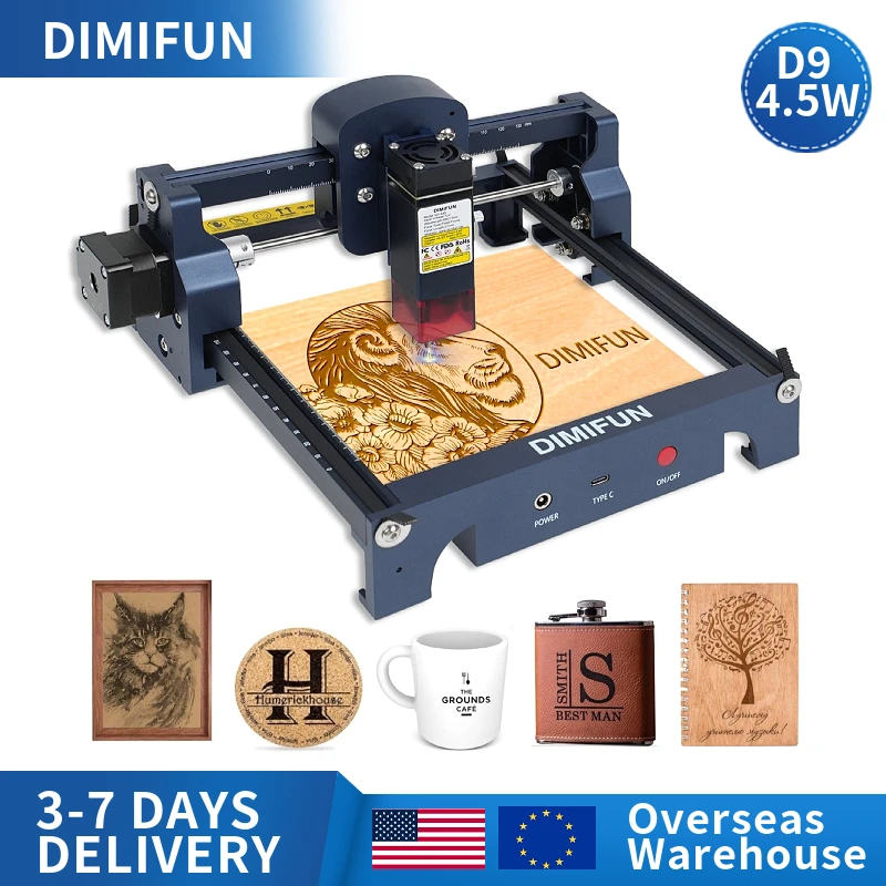 Mini Blue CNC Lasers Engraving Machine - Highly Accurate 4.5W Cutter for Acrylic, Leather and Woodworker Planks