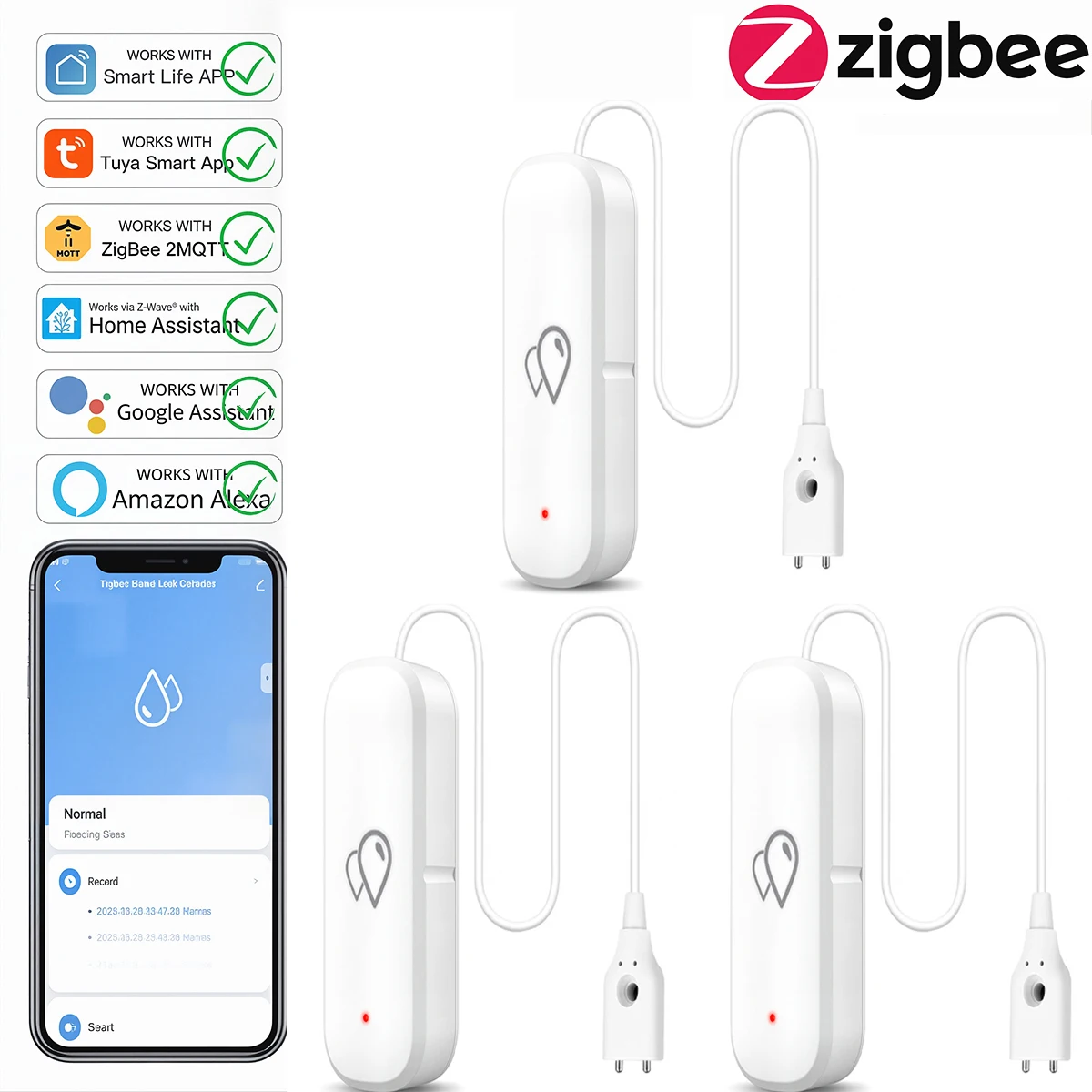 Zigbee Water Leak Detector Tuya Smart Life Flood Sensor Water Level Monitor Leak Alarm APP Remote Notification Security Protecti