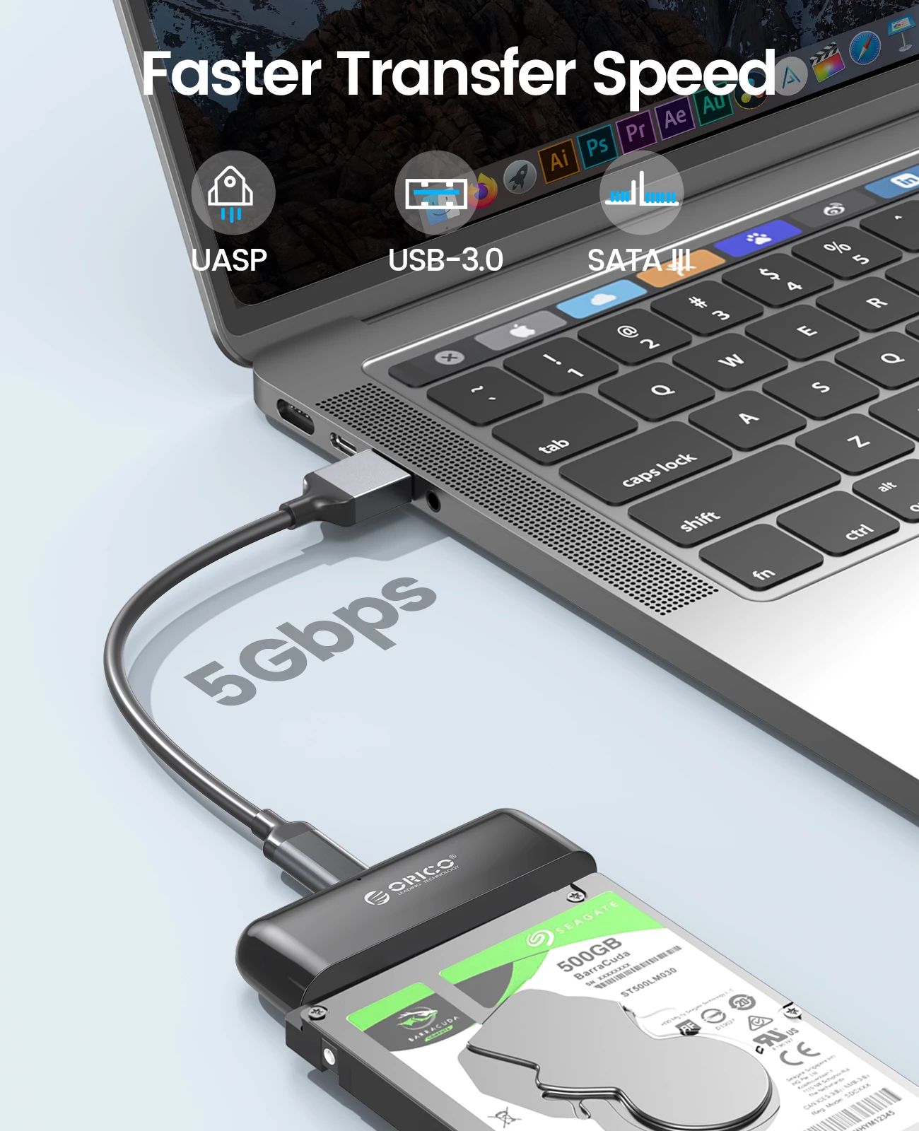 ORICO-SATA to USB 어댑터 USB 3.0 to Sata 3 케이블 컨버터, 2.5 HDD SSD 하드 디스크 드라이브 용 Cabo, Sata to USB 어댑터