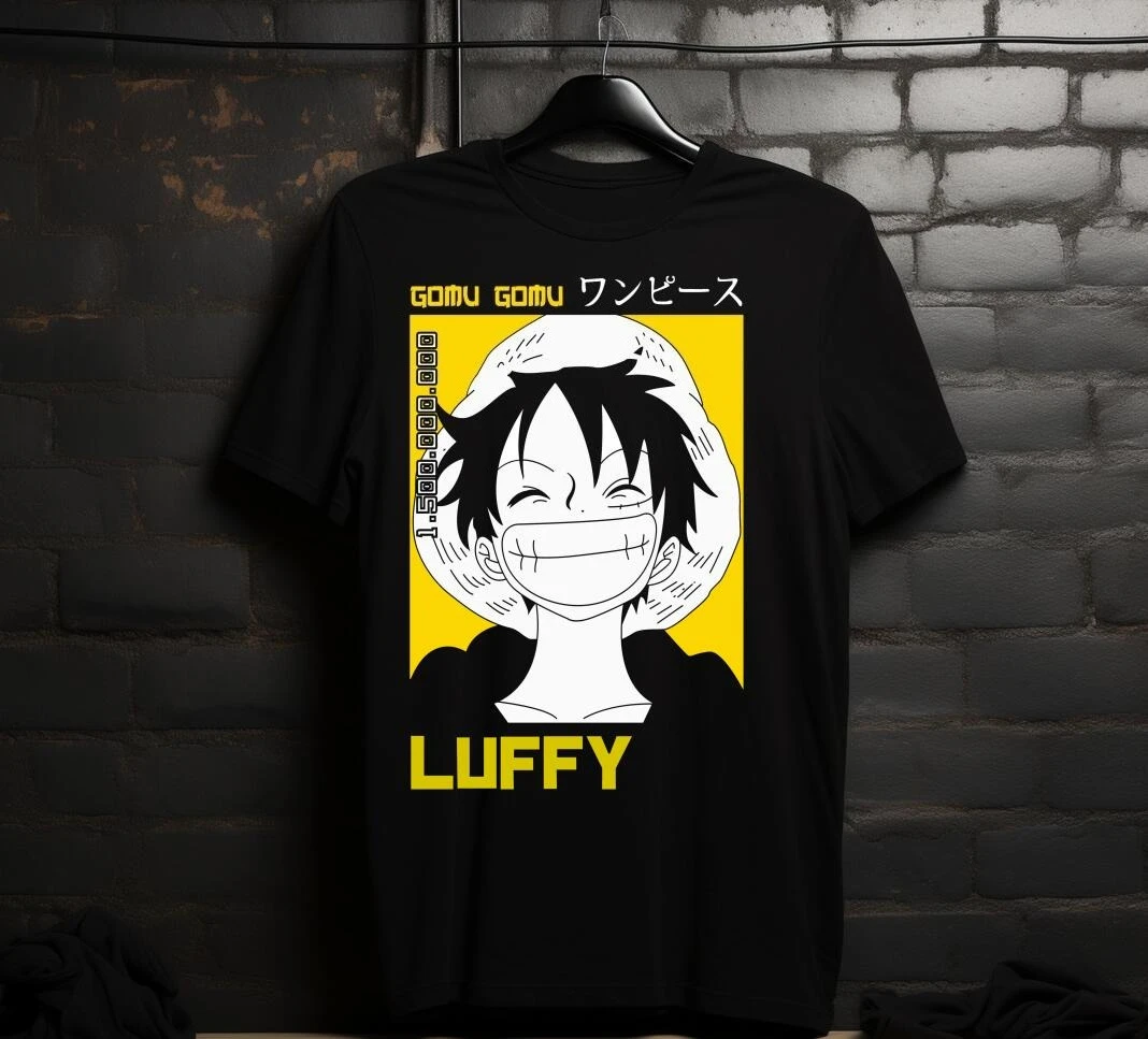 

One Piece Monkey D Luffy Men's Large Black Short Sleeve T Shirt Summer Cotton Women Tops Tee Streetwear Casual Harajuku Hip Hop