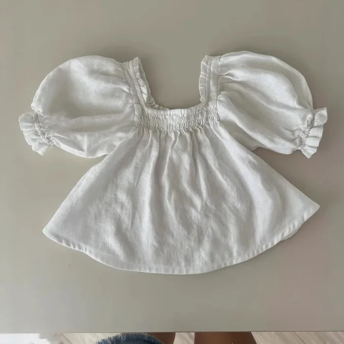 2025 Children Spring Summer Autumn Cotton and Linen Sweep Loose Collar Doll Shirt Casual Top for Girls Europe and America