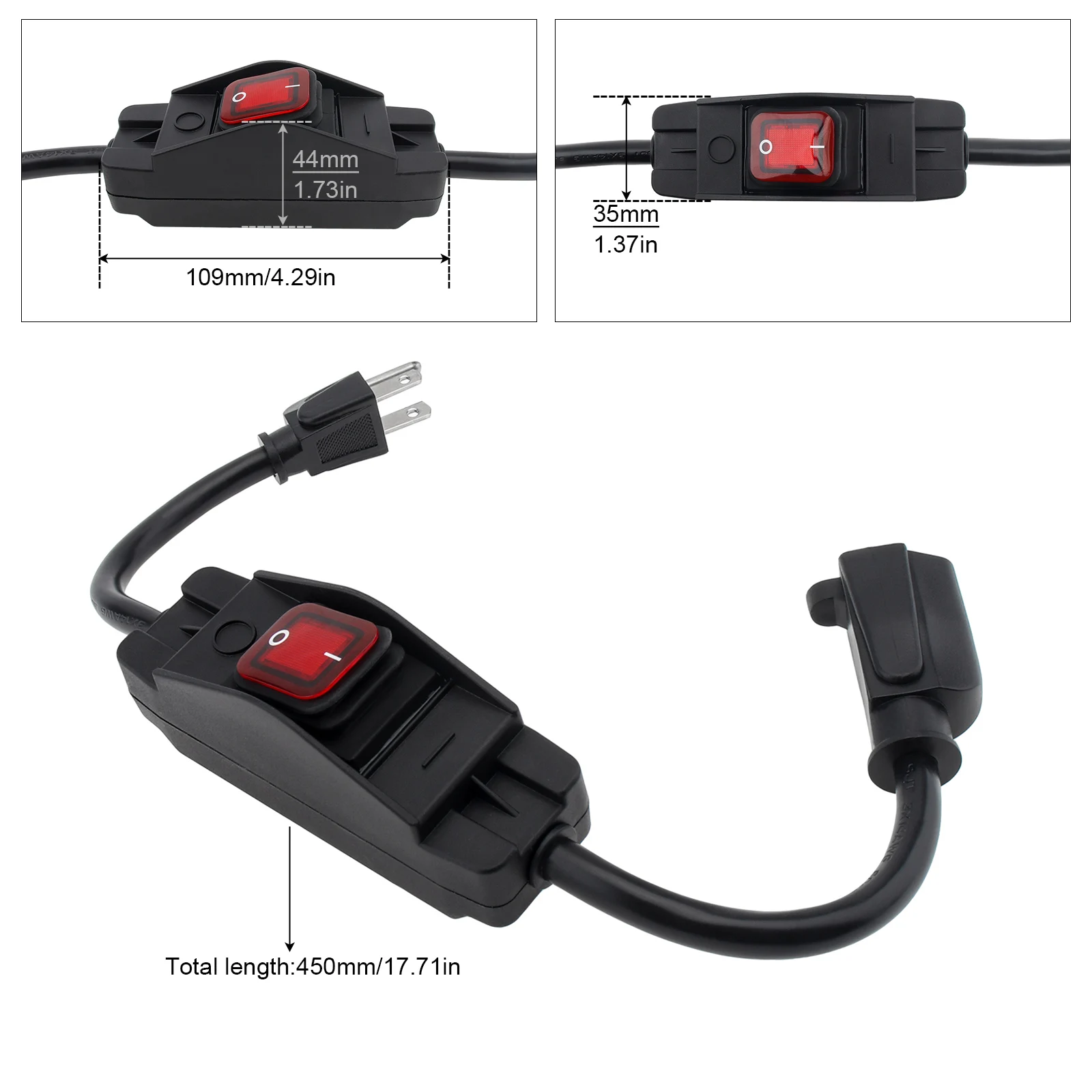 3 Prong Extension Cord Heavy Duty Outdoor Waterproof Extension Cord for Lamp/ Printer / Appliances with Switch On/Off Power Cord