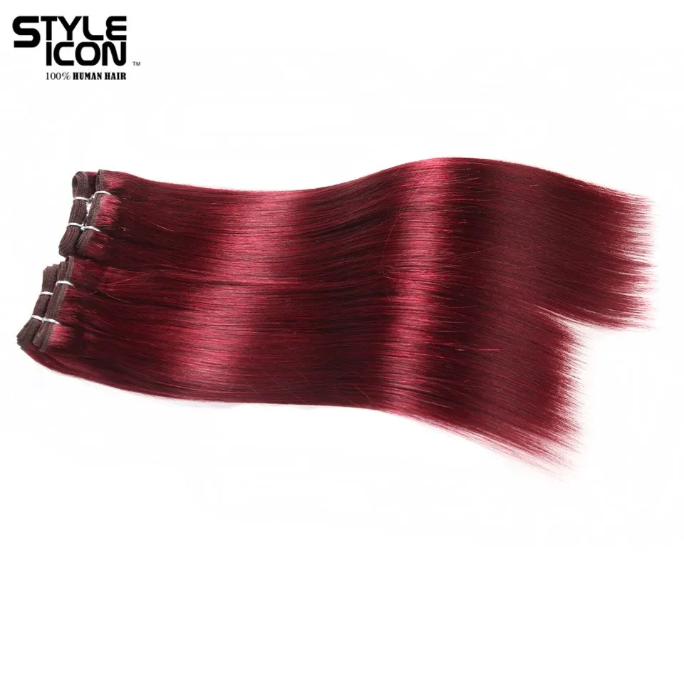 Styleicon Brasil Yaki Lurus Rambut Manusia Bundel 4 Bundel Kesepakatan 190G 1 Pack Rambut Merah Non Remy 1B 2 4 99J Burg Ekstensi Rambut