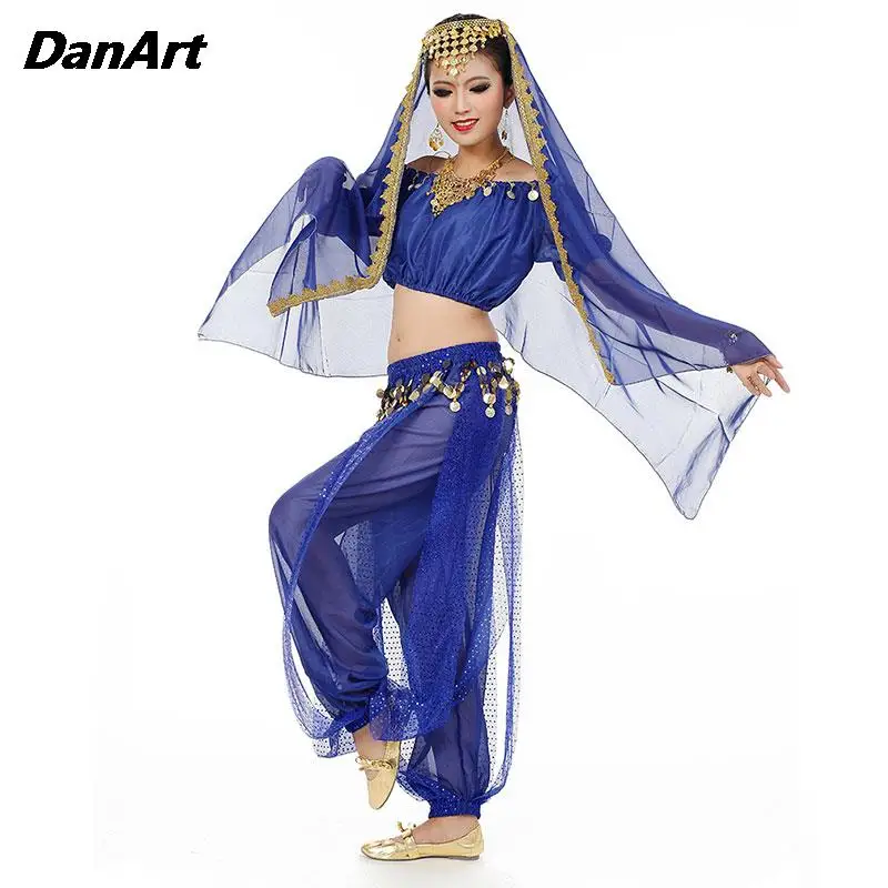 

Belly Dance Set Women Performance Dress India Arabian Sari Stage Rave Outfit Adult Party Cosplay Suit Headdress Top Harem Pants