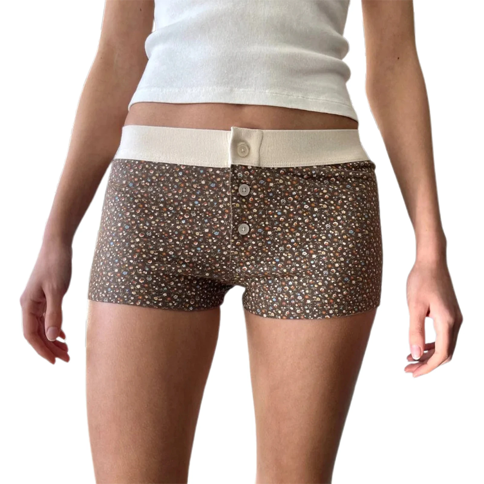 Women's Summer Shorts Fashion Print Buttons Elastic Waist Comfy Sleep Shorts Summer Casual Pajama Bottoms_ecoleips.com