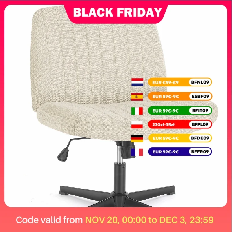 JHK Cross Legged Office Living Room Rocking Gaming Chair Armless Wide Desk Adjustable Swivel Fabric Task Vanity Home Office