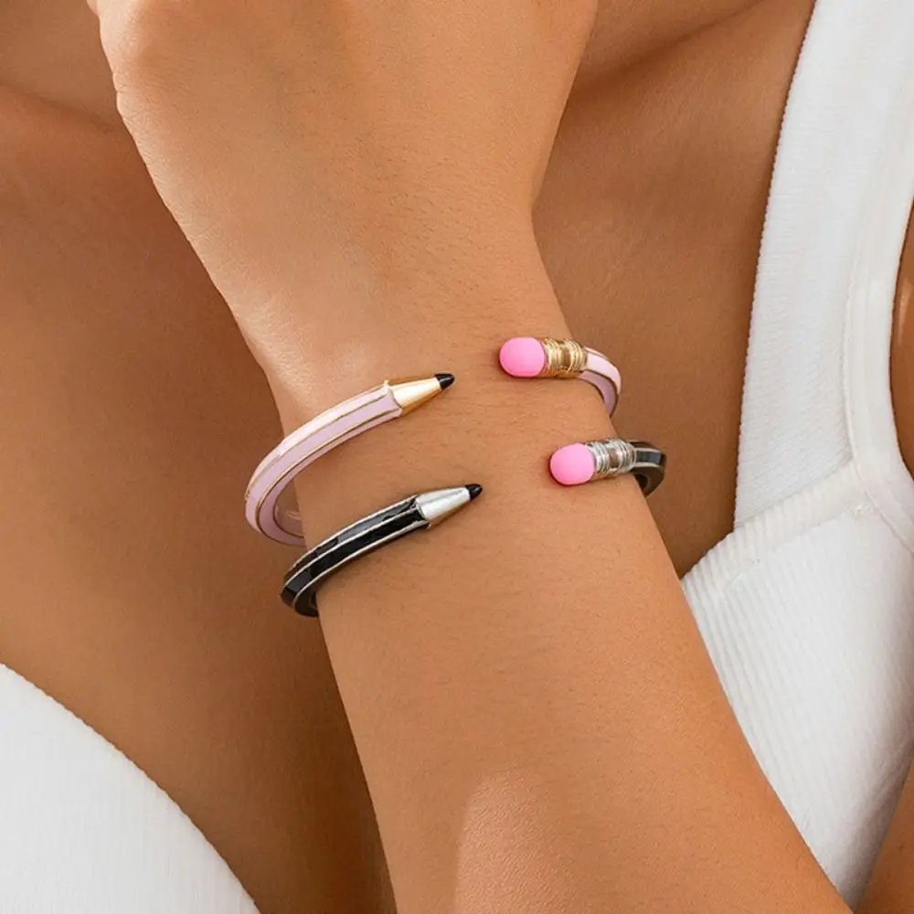 Pencil Shaped Colorful Pencil Bracelets Creative Round Cuff Bracelets Gift Funny Women's Pencil Bangle Back To School