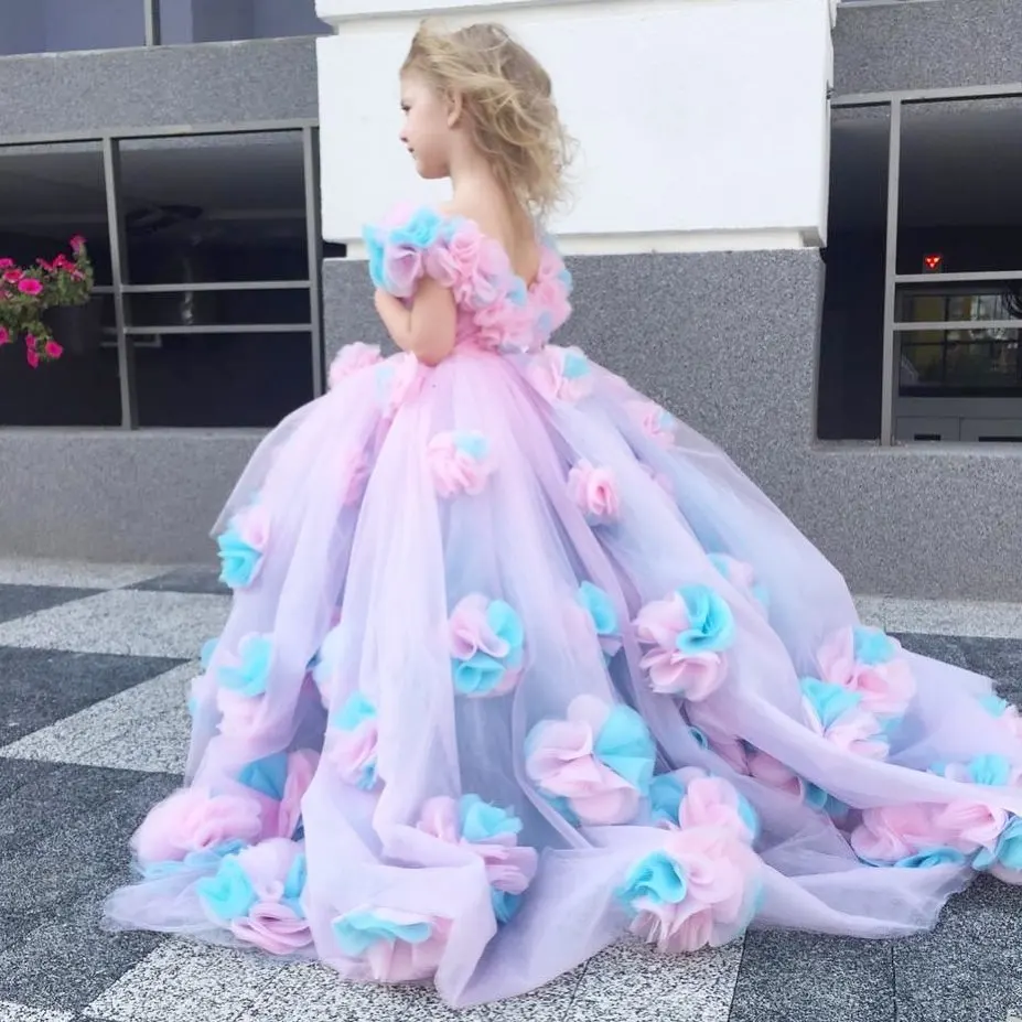 FATAPAESE-Disfraz de unicornio personalizado, vestido de flores para niña, traje de princesa para fiesta de boda, ropa de cumpleaños para niños pequeños de arcoíris