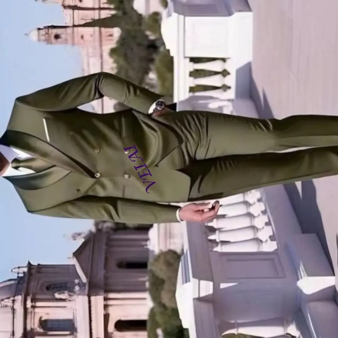 

Customized Army Green 2 Piece Men's Tuxedo Set - Business Wedding Party Prom Groom Groomsman Formal Blazer And Pants