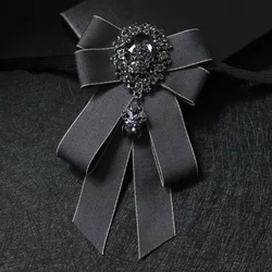 British Men Women Silk Satin Ribbon Bow Tie Cravat Luxury Groom Necktie Business Wedding Party Alloy Crystal Rhinestone Bowtie