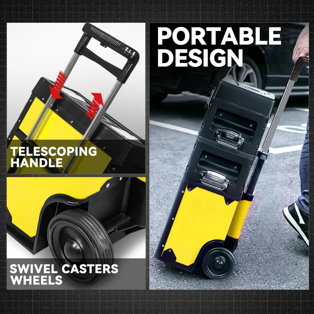 Cassapanca impilabile per attrezzi a 3 livelli con organizer e ruote per riporre e mobilità efficienti degli attrezzi