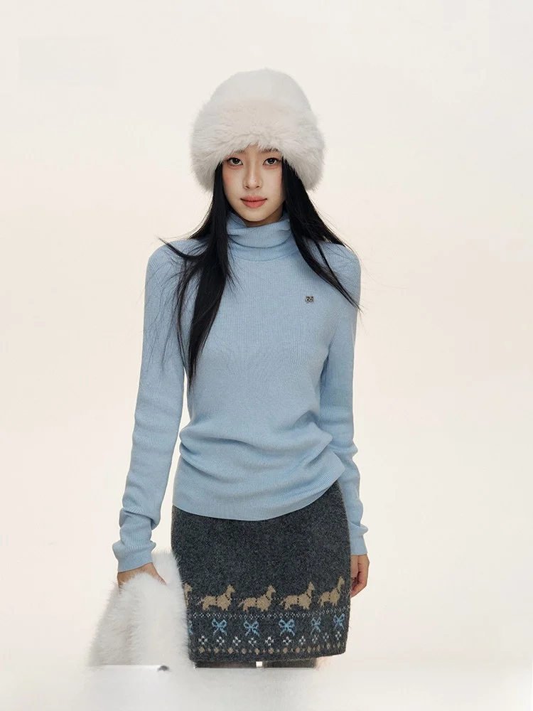 

Женский вязаный топ Liilou Clean Fit из смесовой шерсти с высоким воротом и длинными рукавами, универсальный базовый слой, осень-зима, новинка, модный дизайн