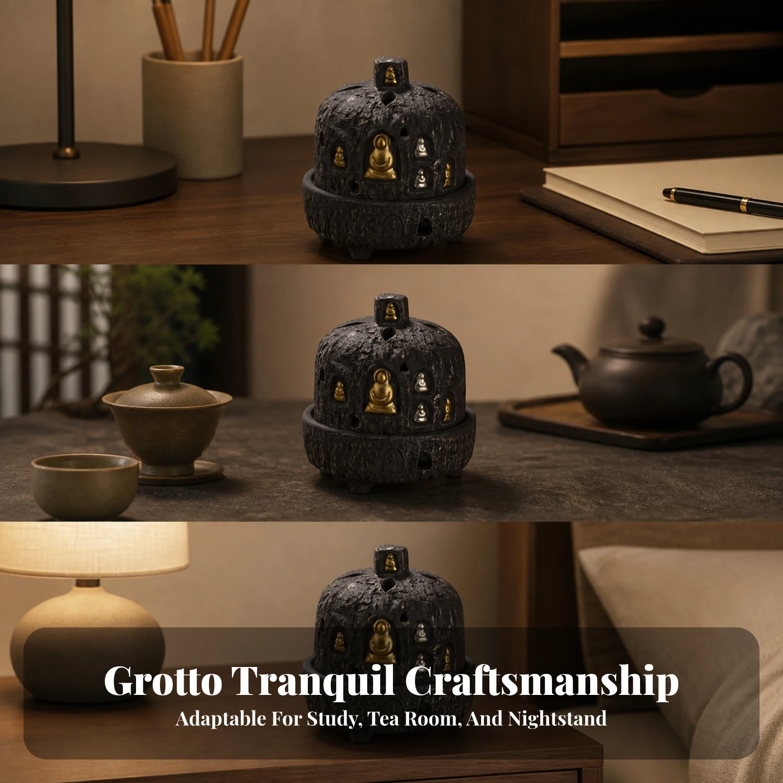 Censer Perforated Chinese Style Ceramic Incense Burner with Antique Alloy Lid Home Decor Ornament Decorative